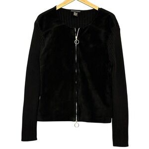 VTG 90s Maurice Sasson Womens Sweater L‎ Black Suede Front Knit Retro Classic